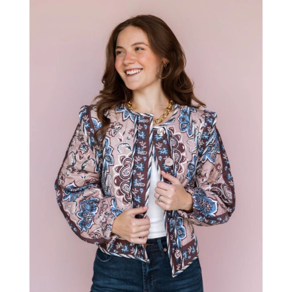 Lee & birch pink Quilted Crop Jacket Button Up Brand Florez Large - Picture 2 of 6